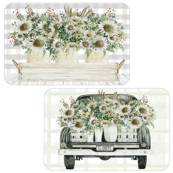 Country Truck Sunflowers Placemats Reversible Plastic Flexible 2-Pc Gift NEW - Picture 1 of 4